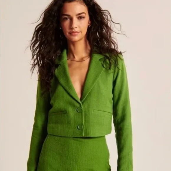Abercrombie & Fitch Cropped Green Tweed Blazer - Picture 1 of 7
